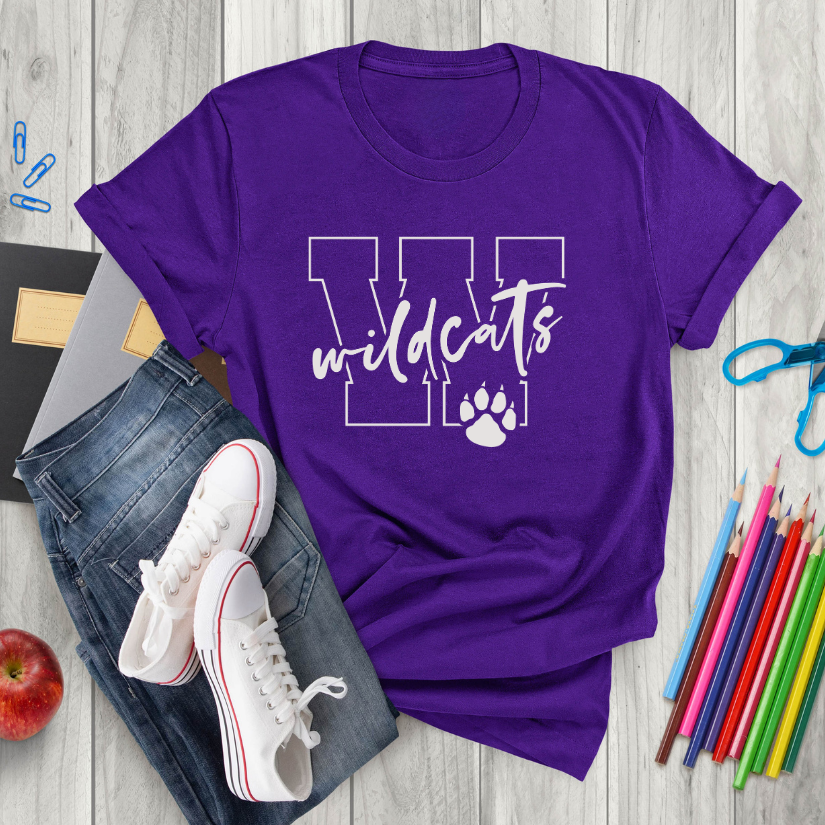 Wildcats Paws & Script Tee