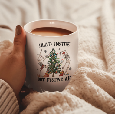 Dead inside but festive af- white coffee cup