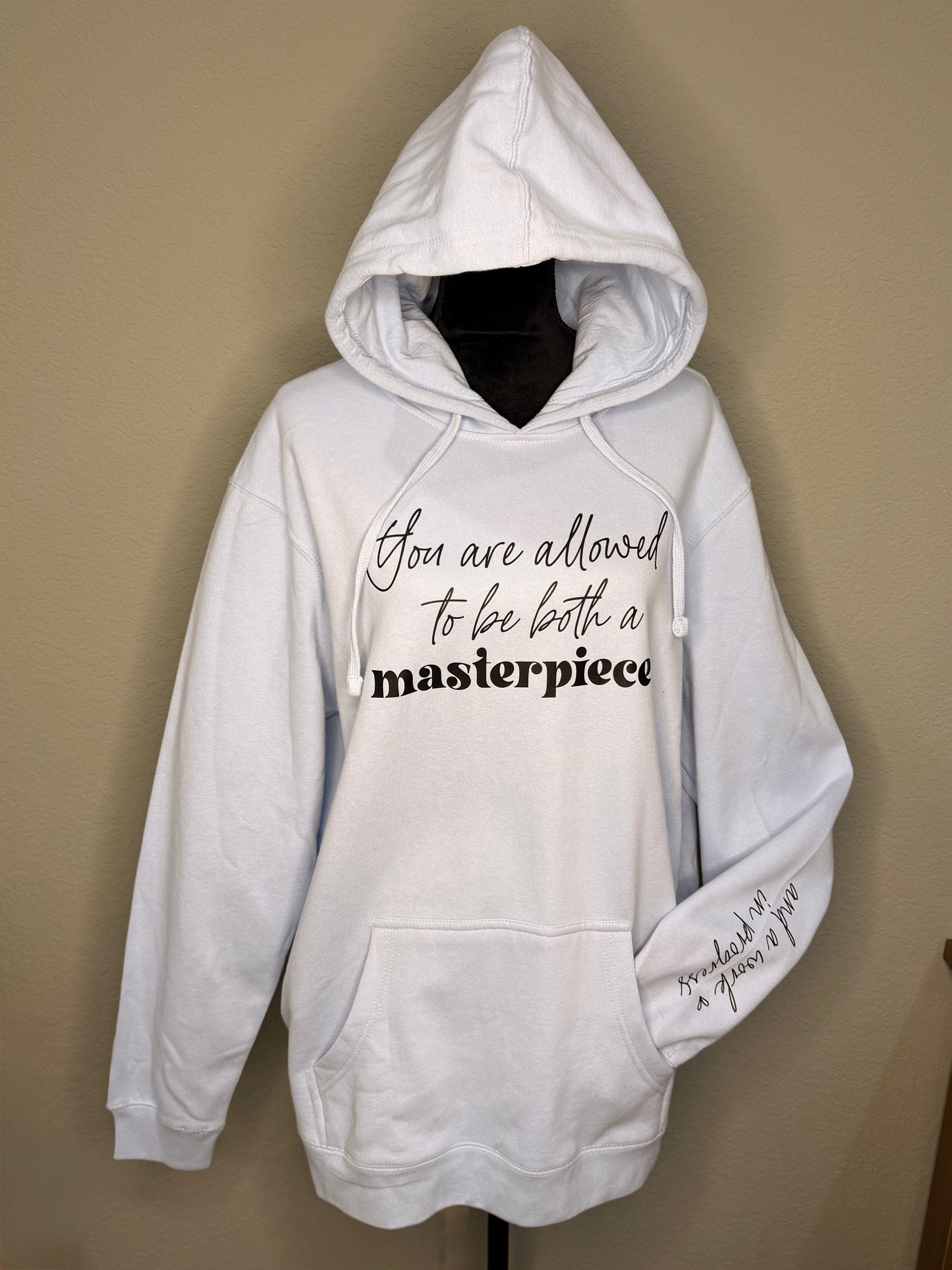 Both masterpiece and work in progress on hoodie