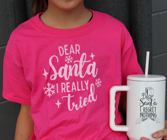 Dear Santa I really tried- kids t-shirt