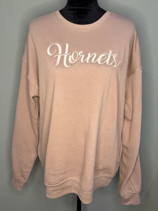 Bella+Canvas Tan Hornets Embroidered Crew Neck