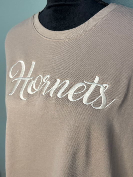 Bella+Canvas Tan Hornets Embroidered Crew Neck