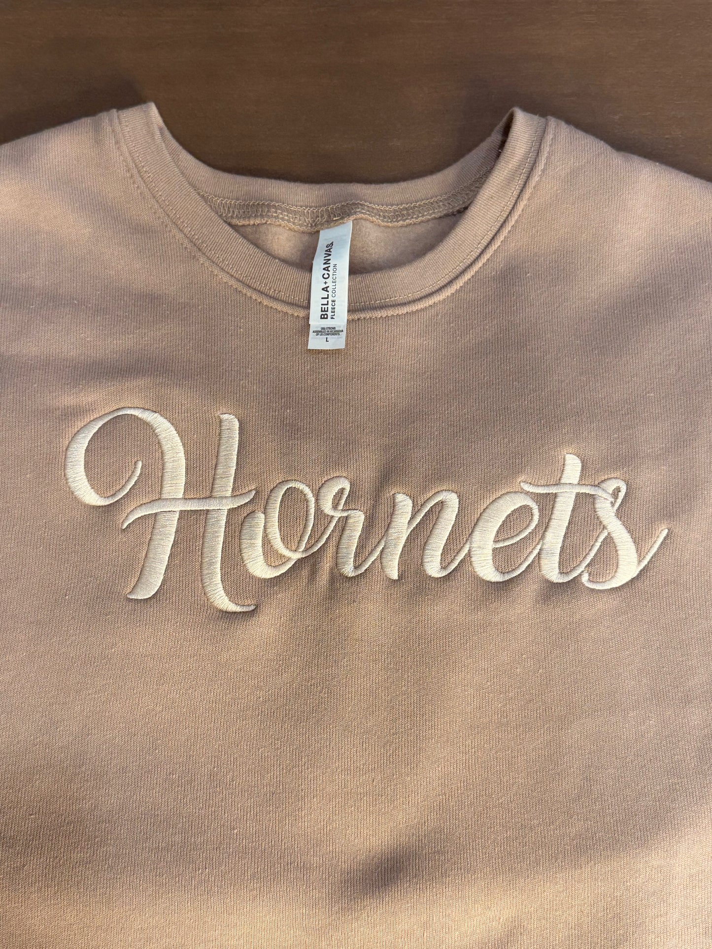 Bella+Canvas Tan Hornets Embroidered Crew Neck
