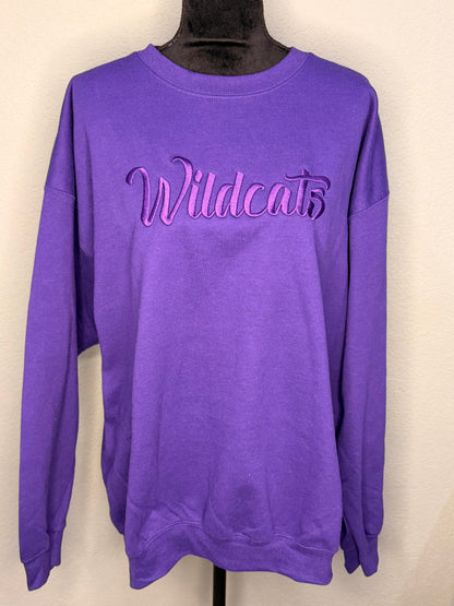 Purple Wildcats Embroidered Crew Neck