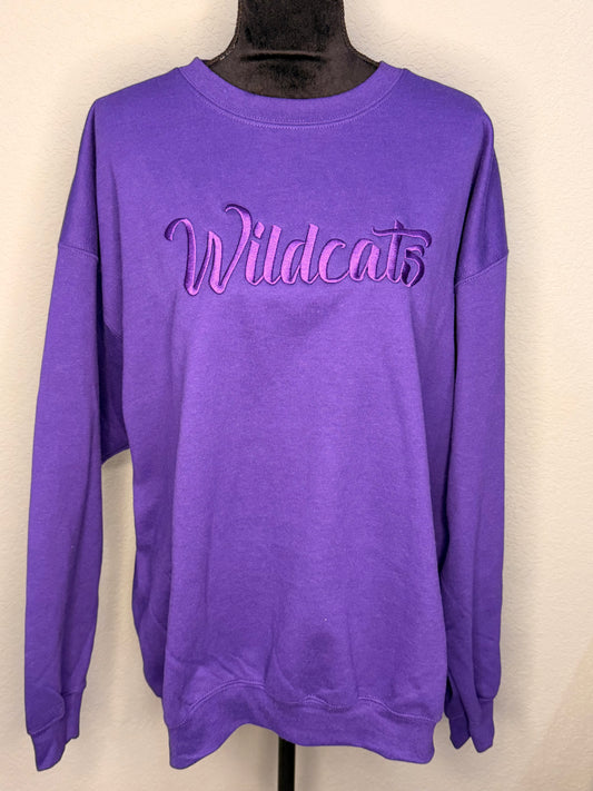 Purple Wildcats Embroidered Crew Neck