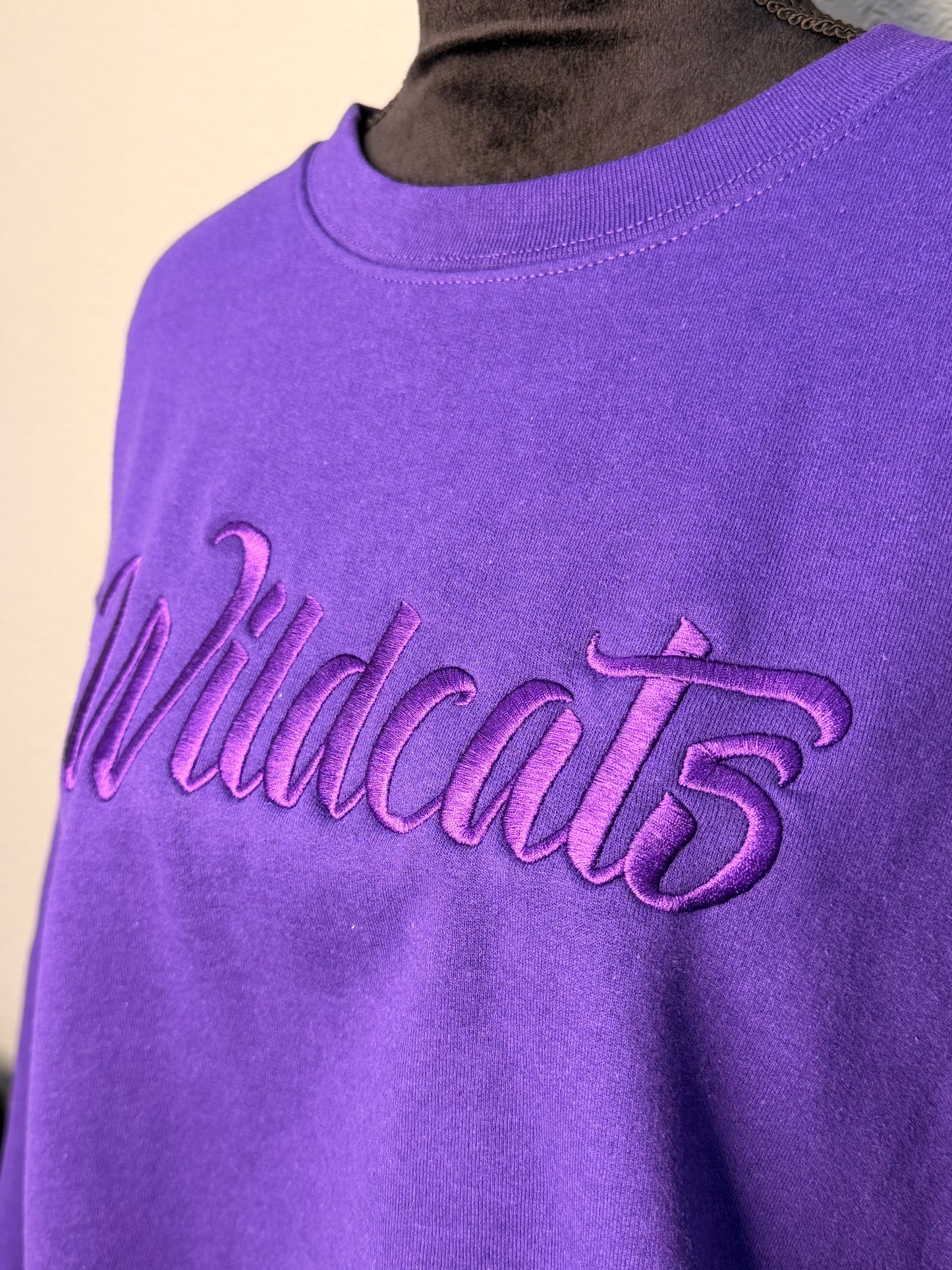 Purple Wildcats Embroidered Crew Neck