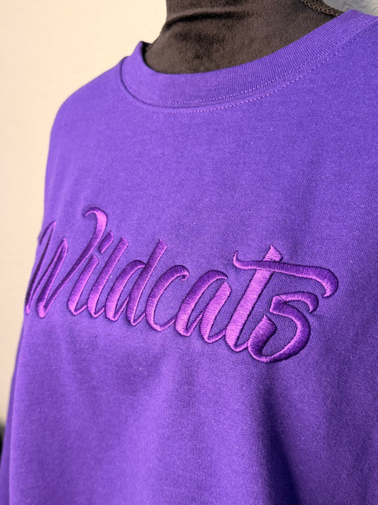 Purple Wildcats Embroidered Crew Neck