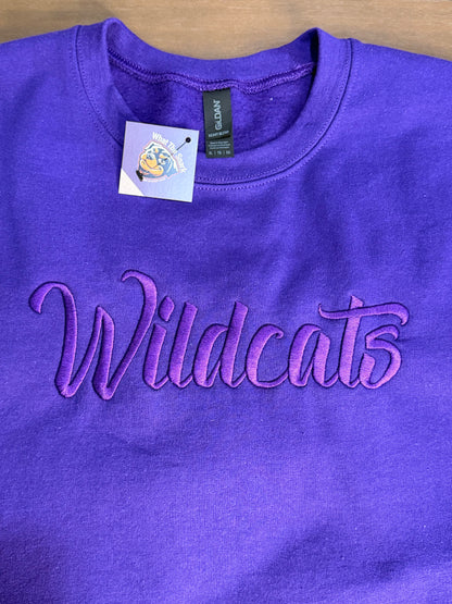 Purple Wildcats Embroidered Crew Neck