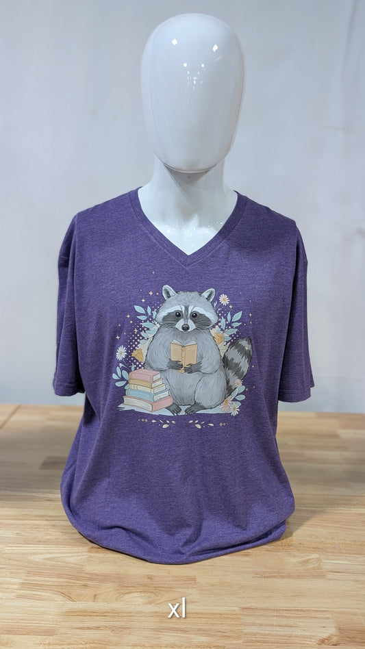 Late-Night Reader Raccoon V-Neck
