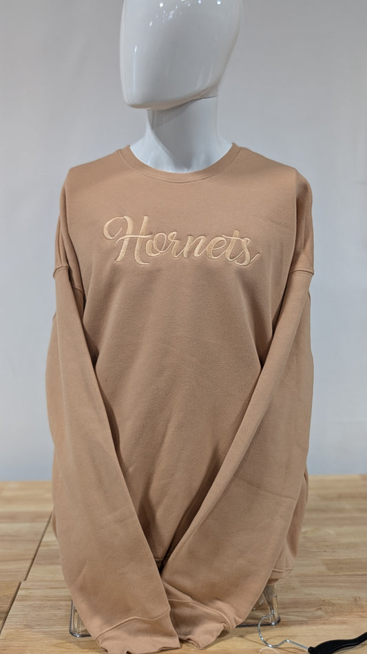 Tan Bella + Canvas Hornets Embroidered Crew Neck