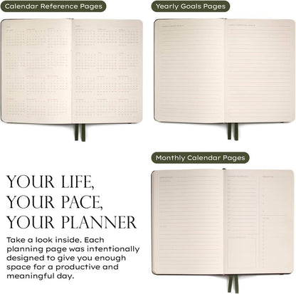 The Daily Planner - Hardcover with Library Buckram Cover: Black