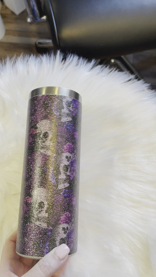 Dark Floral Skulls 20oz Glitter Tumbler