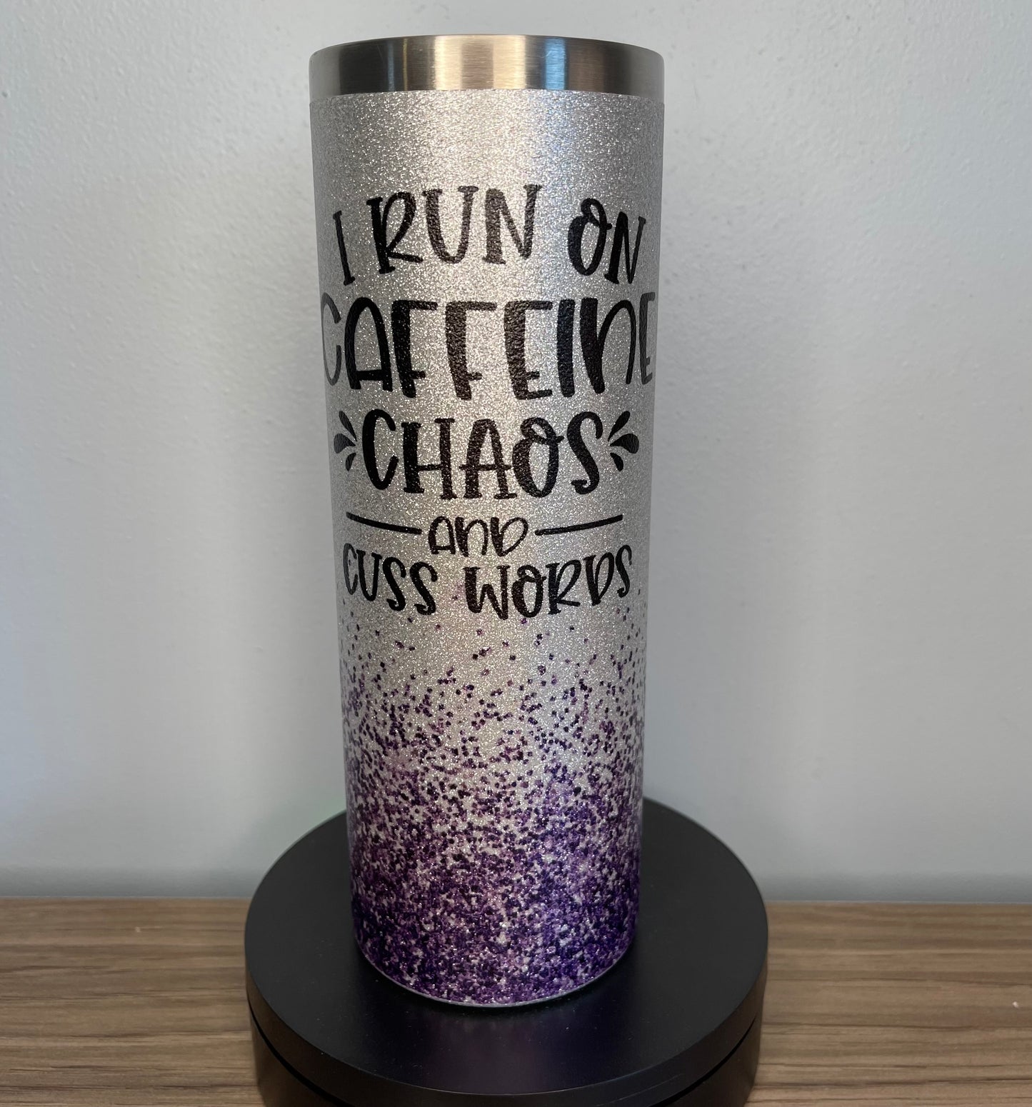 Caffeine Chaos & Cuss Words Glitter Tumbler