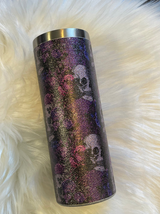 Dark Floral Skulls 20oz Glitter Tumbler