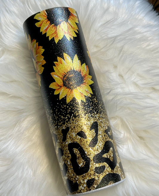 Sunflower & Leopard Glitter Tumbler